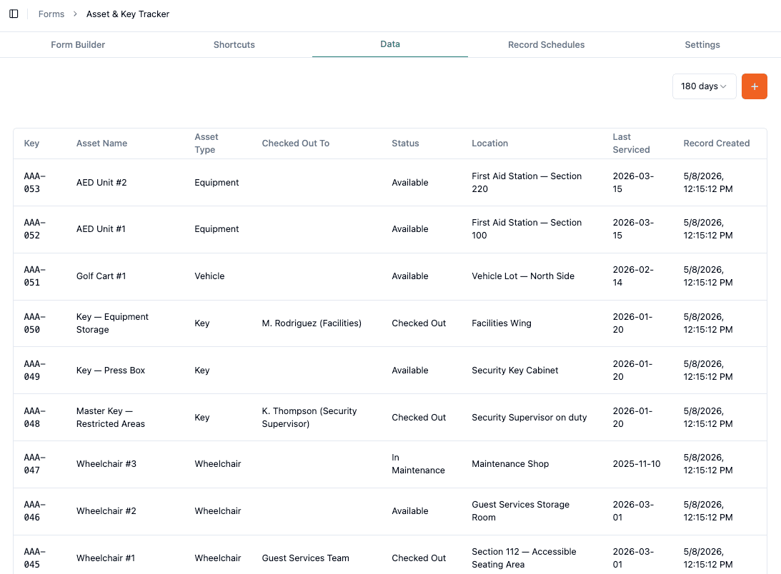 Asset Log With Status
