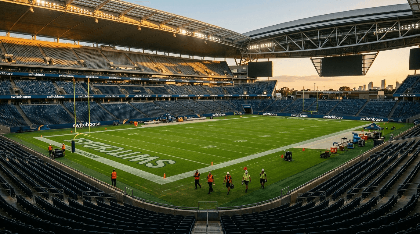 Empty Stadium With Crew Assessing