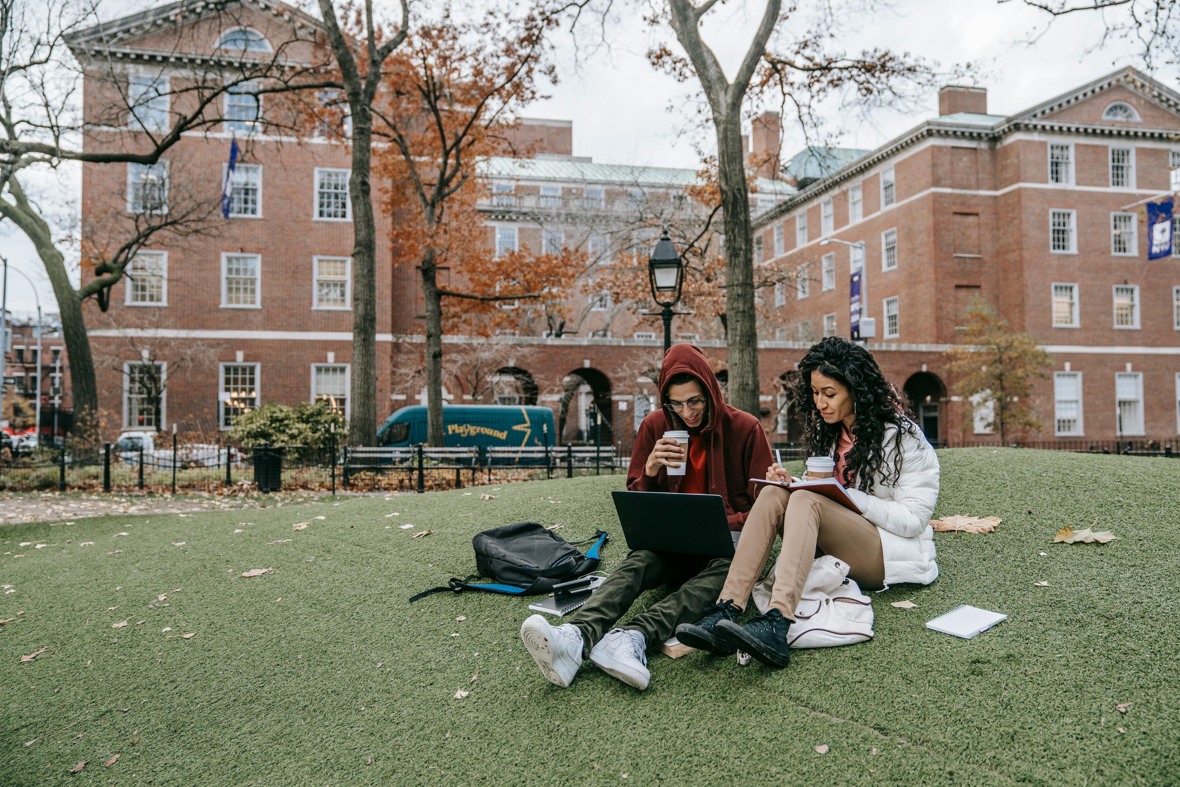 Man And Woman Studying At Park