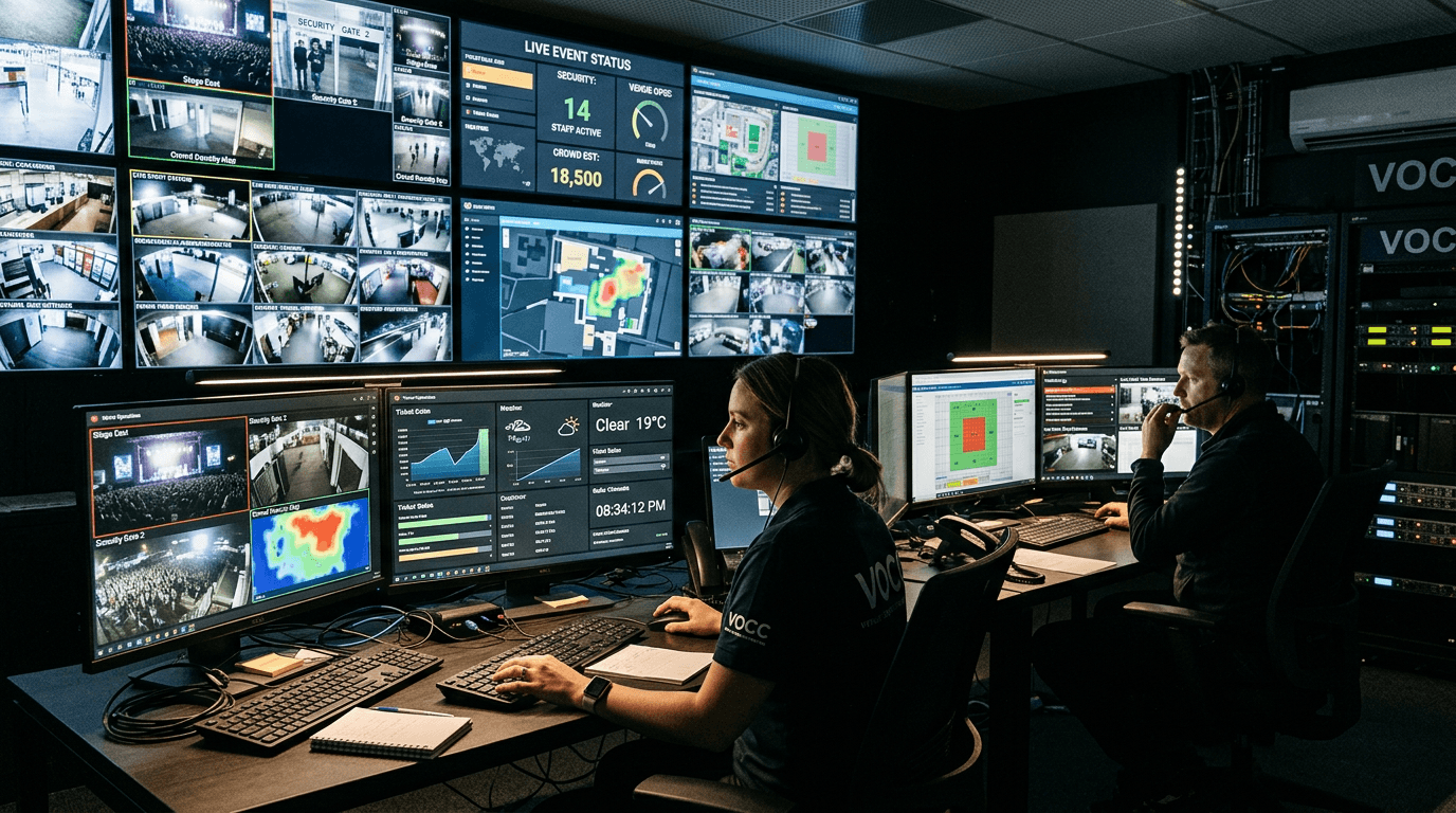 Security Sitting Behind Screen Command Center