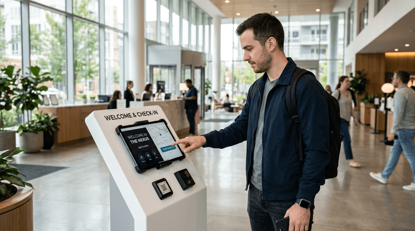 Visitor Checking In At Kiosk
