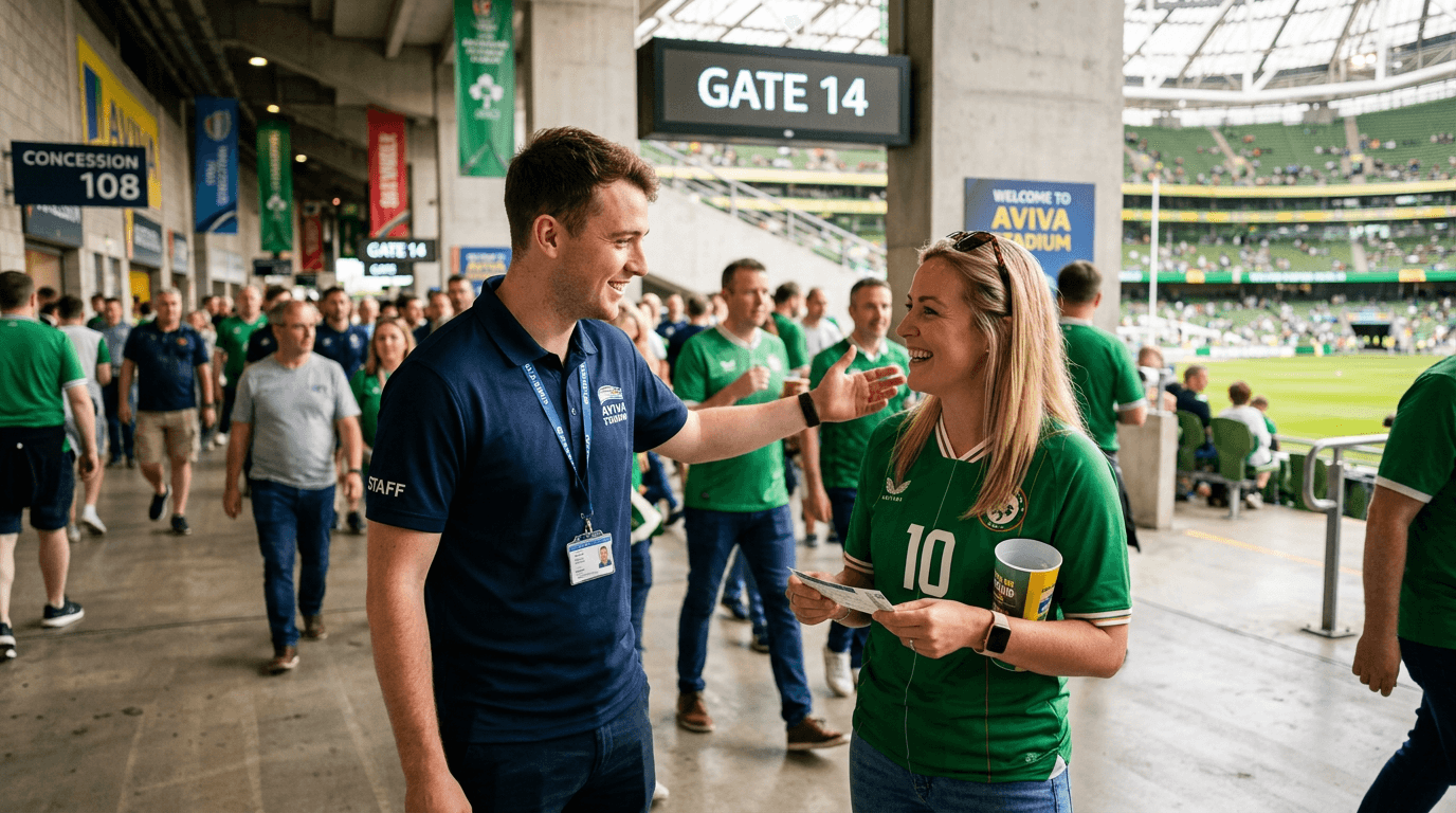 Worker Helping Guest At Stadium
